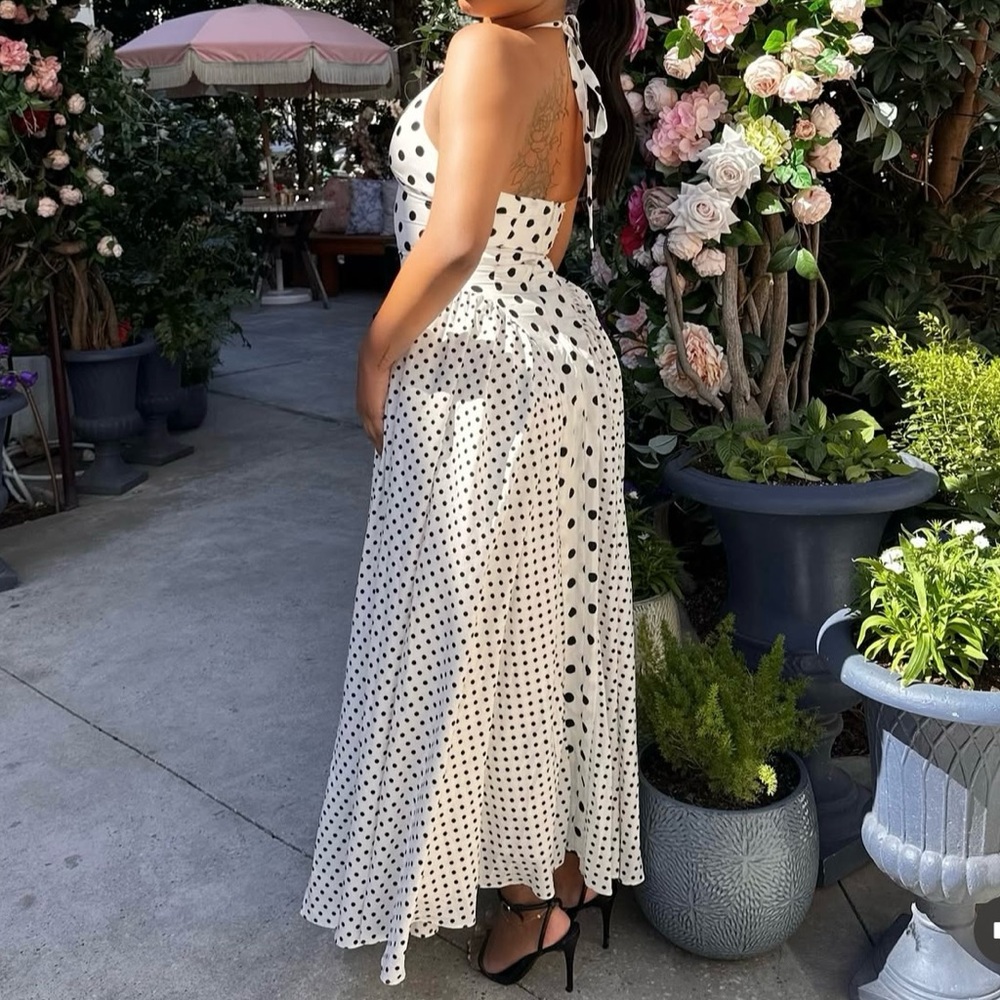 Polka Dot Halter Maxi Dress